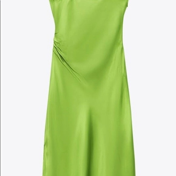 ZARA Satin Dress Lime Green Viral - Picture 11 of 12